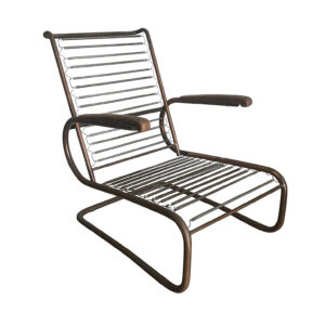 Metal, Red Copper Chair with Wooden Armrests, Paul Schuitema, Fana Metaal