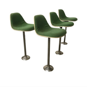 Extremely Rare Eames White Barstools in Green Fabric