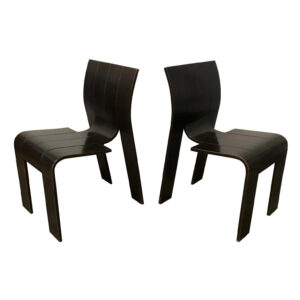 Brown Varnished Stackable Bended Wood Strip Chairs, Gijs Bakker for Castelijn