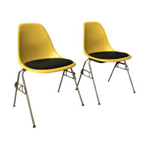 2 DSS Yellow Fiberglass Stacking Chairs & Pillow, Ray & Charles Eames