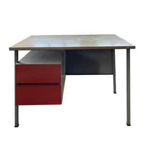 Oda Desk in Grey with Beige DeskTop and Red Drawers by Ahrend