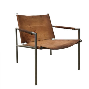 1960, Martin Visser, SZ02 Fauteuil in Original Brown Saddle Leather Upholstery
