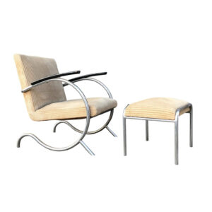 Easy Chair with Ottoman in Original First Wide Corduroy Fabric, Paul Schuitema, Fana Metaal