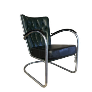 Gispen 412 Padded, Dark Green and Black Cushions Leather Upholstery