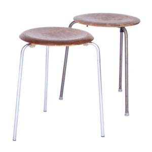 Set of Two 3170 Stackable Stools in Wood, Arne Jacobsen, Fritz Hansen