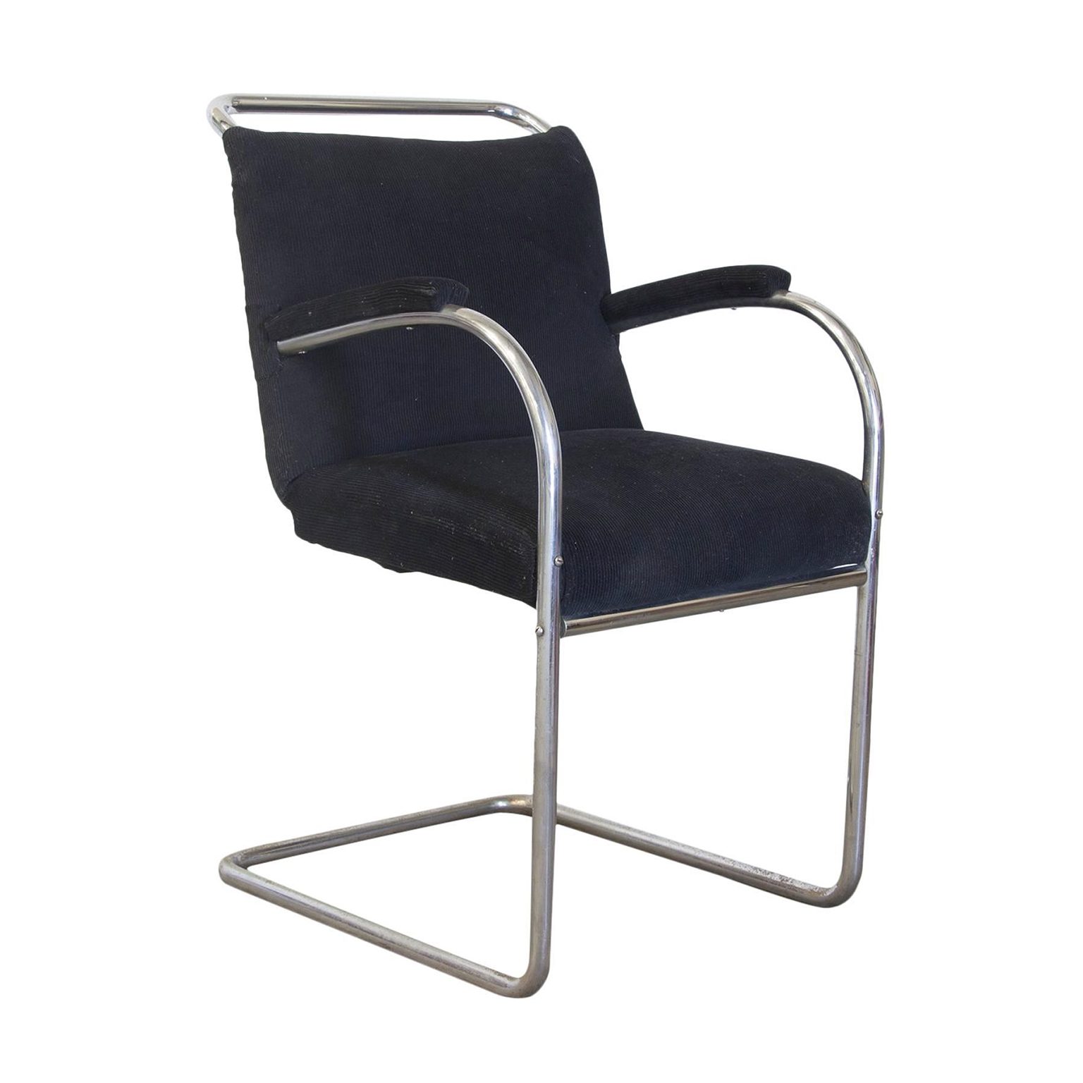 Original Early Vintage Tubular Side Chair, Black Manchester Fabric,