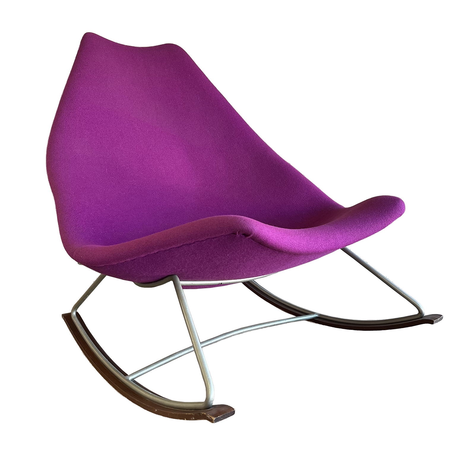 Original Early Version Rocking Chair in Pink Purple Upholstery by Geoffrey Harcourt