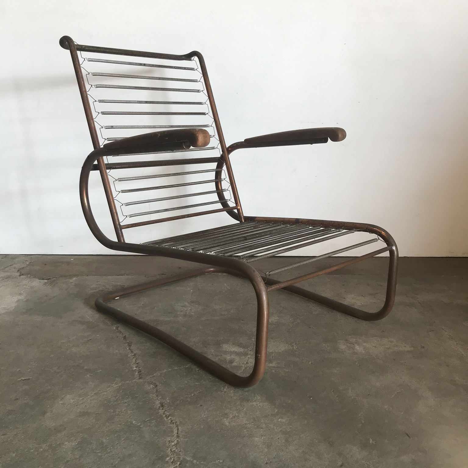 Metal, Red Copper Chair with Wooden Armrests, Paul Schuitema, Fana Metaal - Image 2