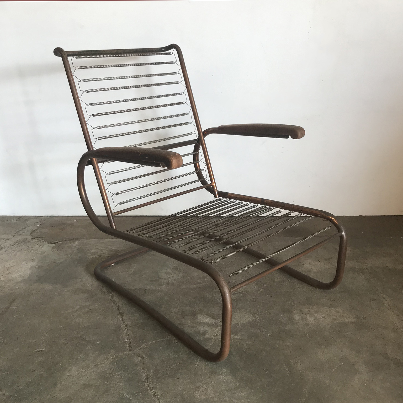 Metal, Red Copper Chair with Wooden Armrests, Paul Schuitema, Fana Metaal - Image 3