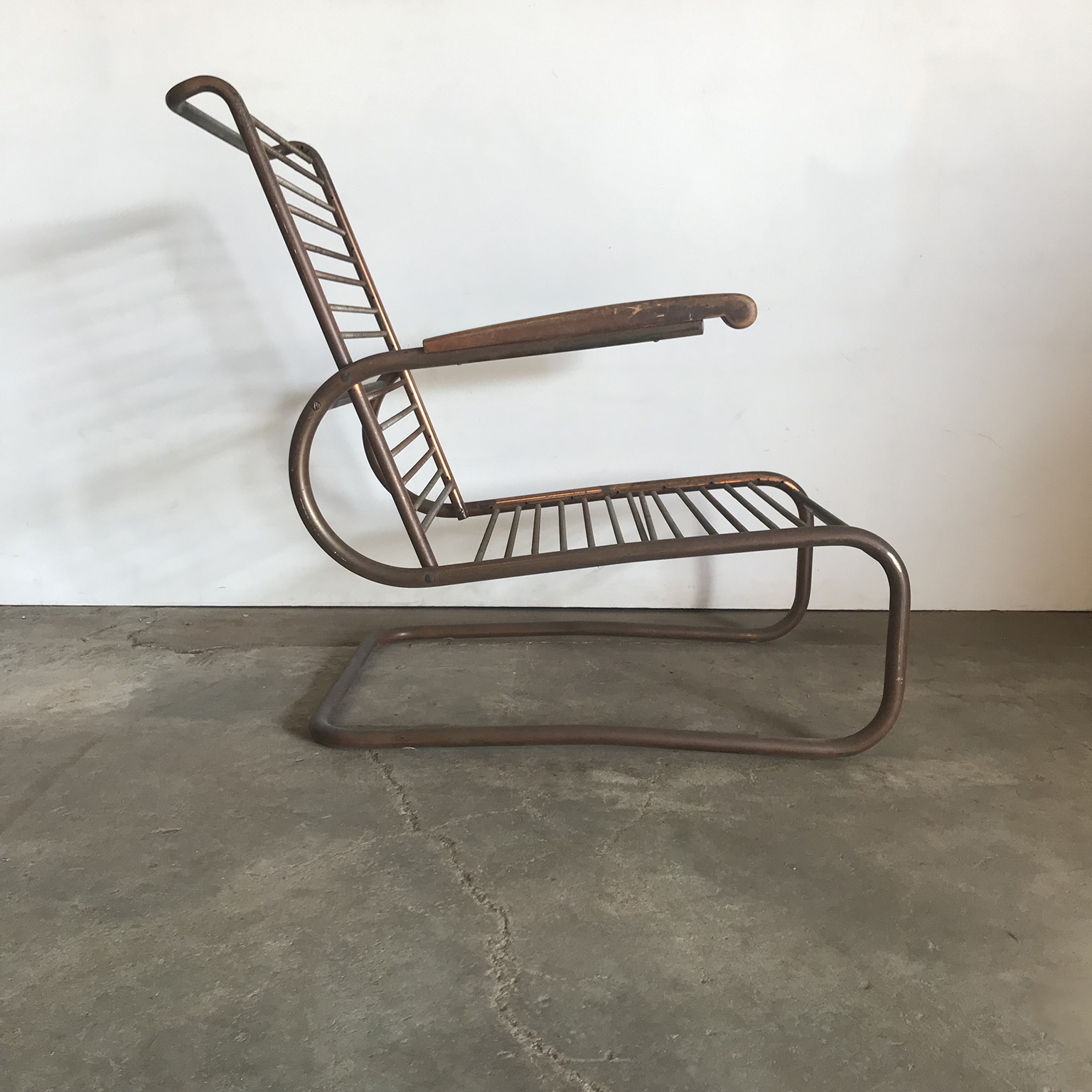 Metal, Red Copper Chair with Wooden Armrests, Paul Schuitema, Fana Metaal - Image 4