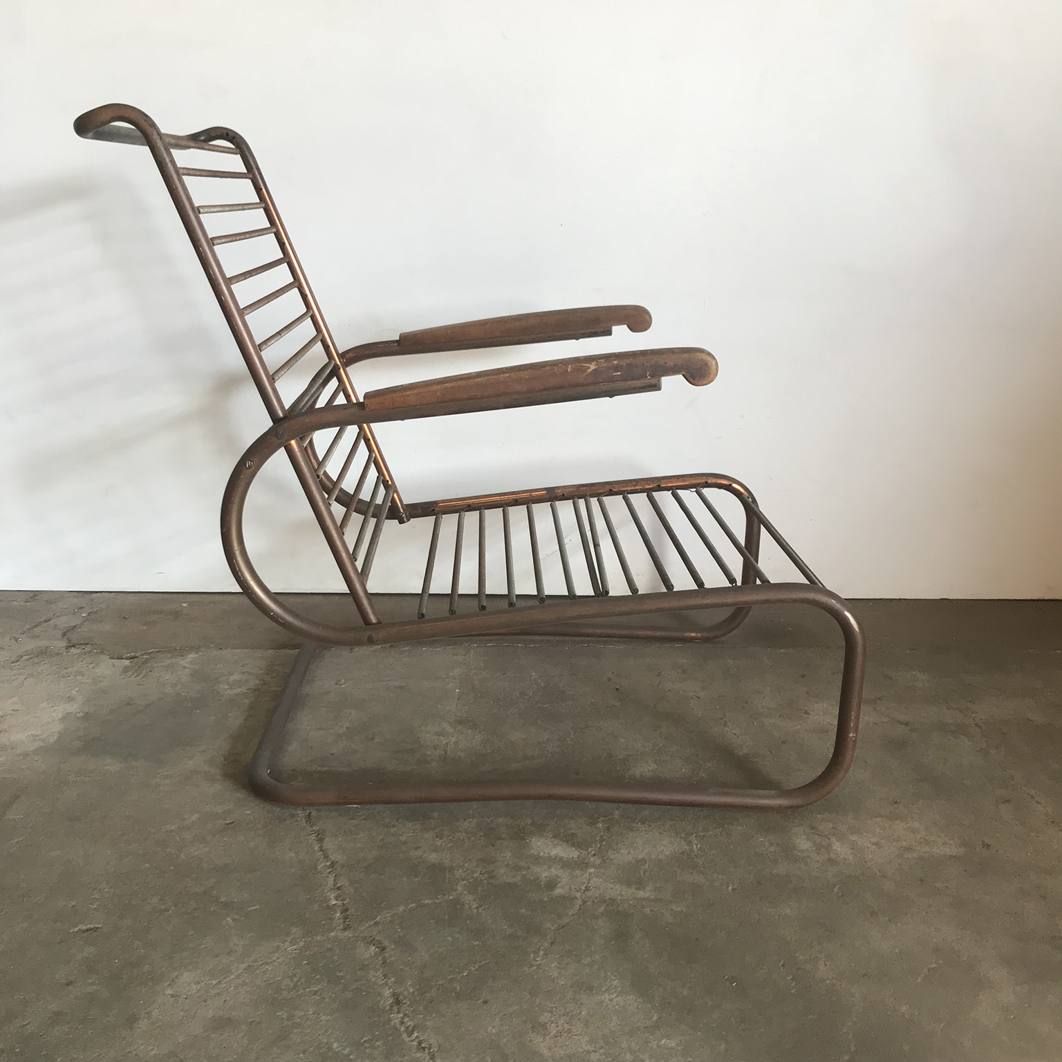 Metal, Red Copper Chair with Wooden Armrests, Paul Schuitema, Fana Metaal - Image 5