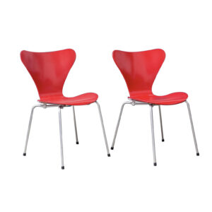 Two Early Vintage Red Painted 3107 Butterfly Chairs, Arne Jacobsen, Fritz Hansen