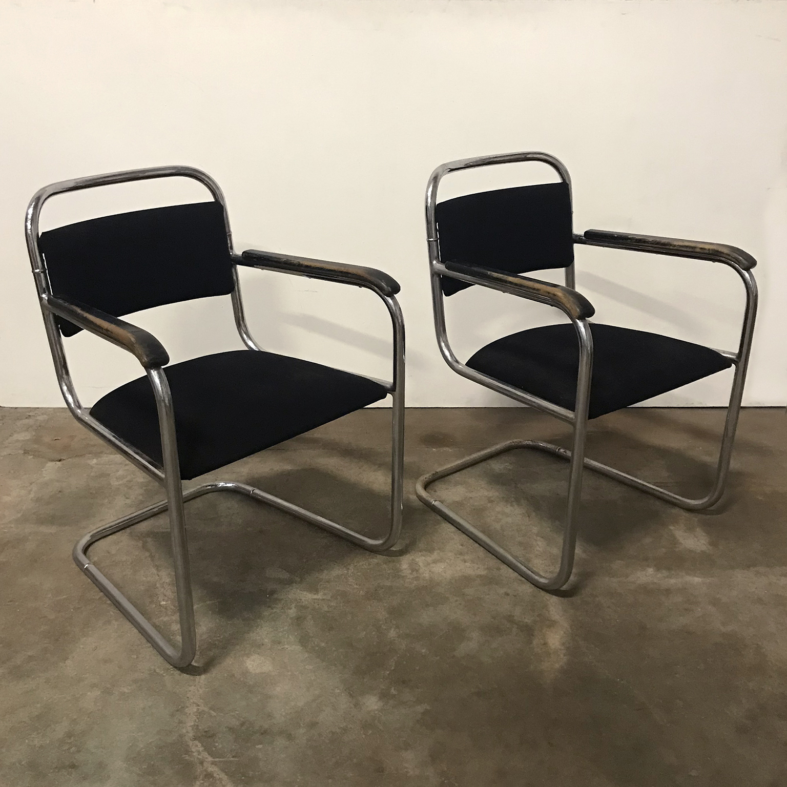 Set of Original Tubular Chairs with Black Upholstery - Image 2