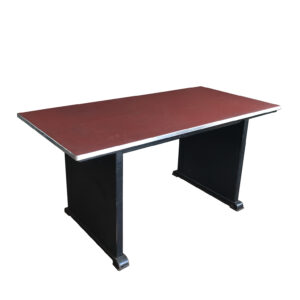Table with Red Linoleum Table Top and Black Metal Base