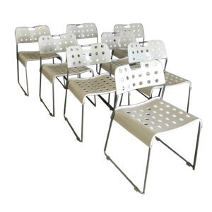 White Omstak Stacking Chairs, Kinsman Rodney