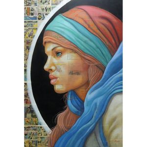 Lady with Multicoloured Scarf, Artwork on Canvas