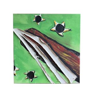 Artwork, Green, Stars and Tree Trunk by Rob Scholten