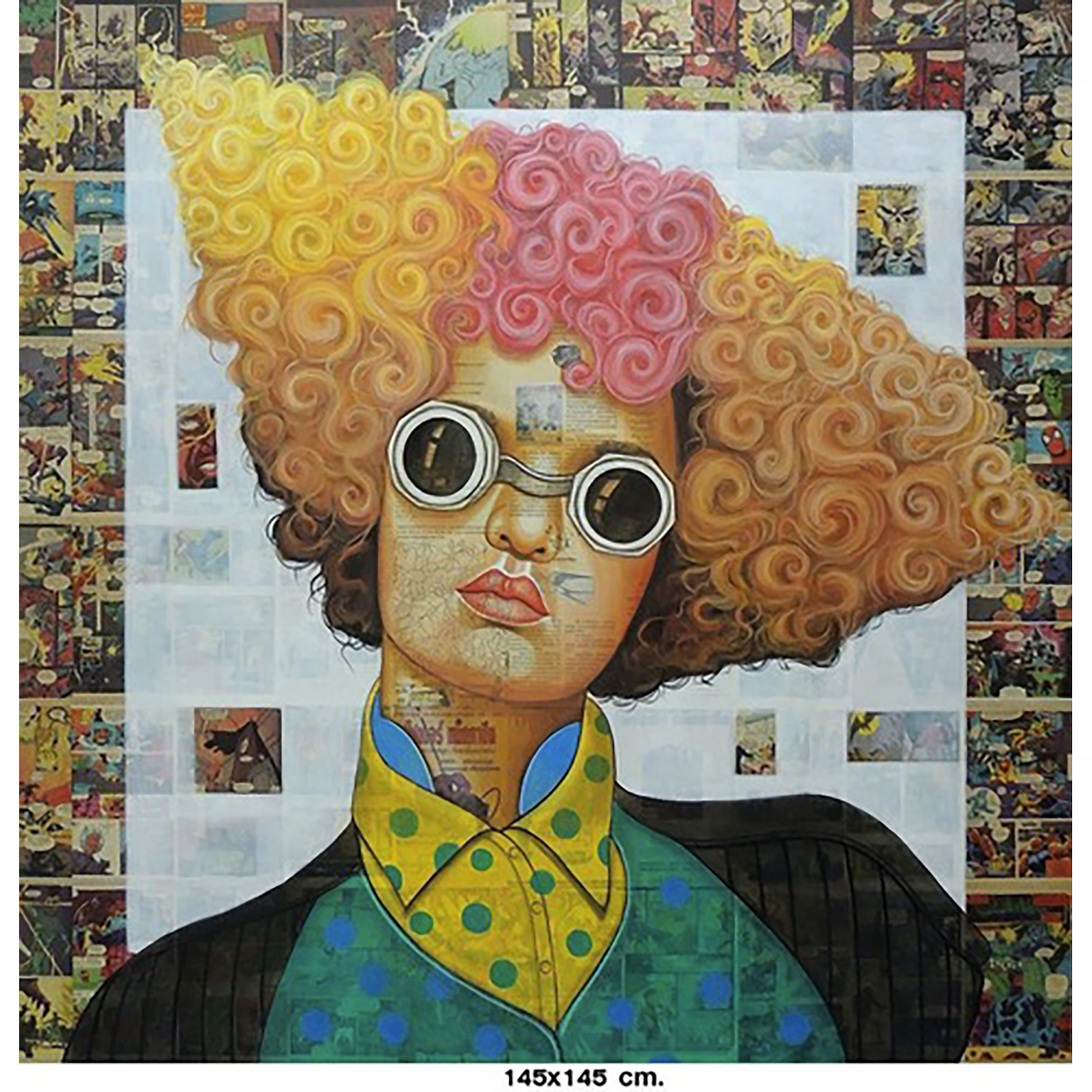 Multicoloured Hair Girl, Artwork on Canvas - Image 2