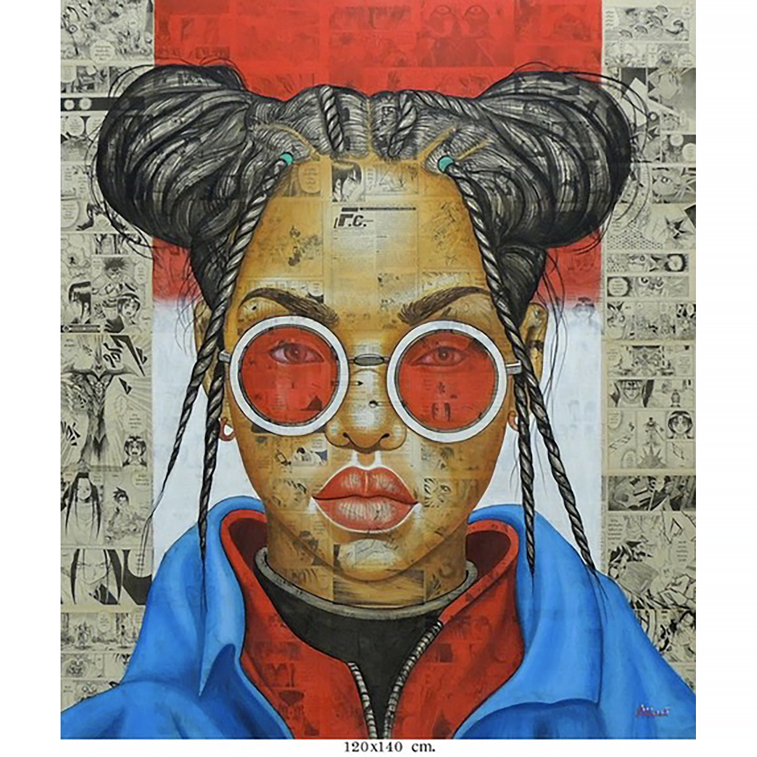 Woman with Red Glasses, Artwork on Canvas - Image 2
