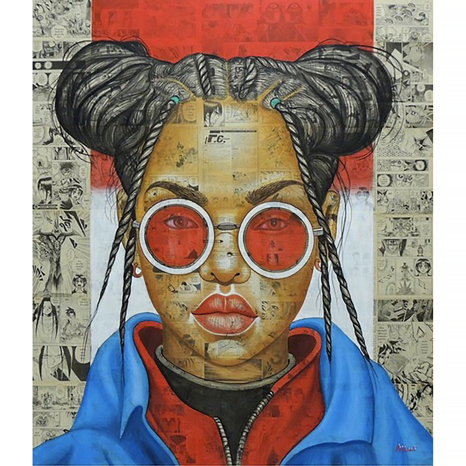 Woman with Red Glasses, Artwork on Canvas
