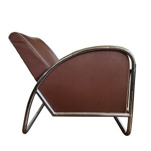 Beautiful Tubular Armchair with Unique Design in Brown Leather