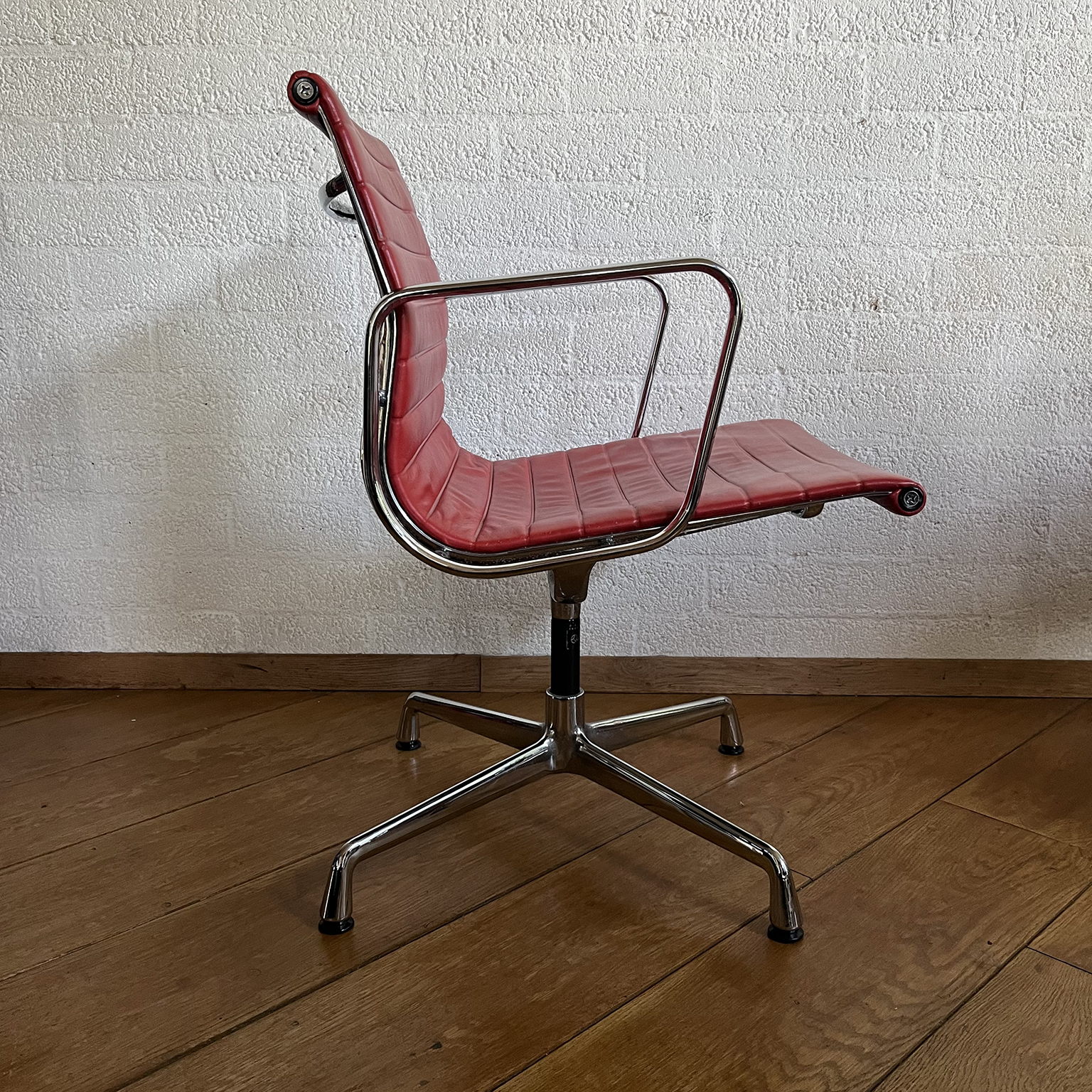 Set of Four Eames Chrome EA 108 in Red Leather, Vitra - Image 2