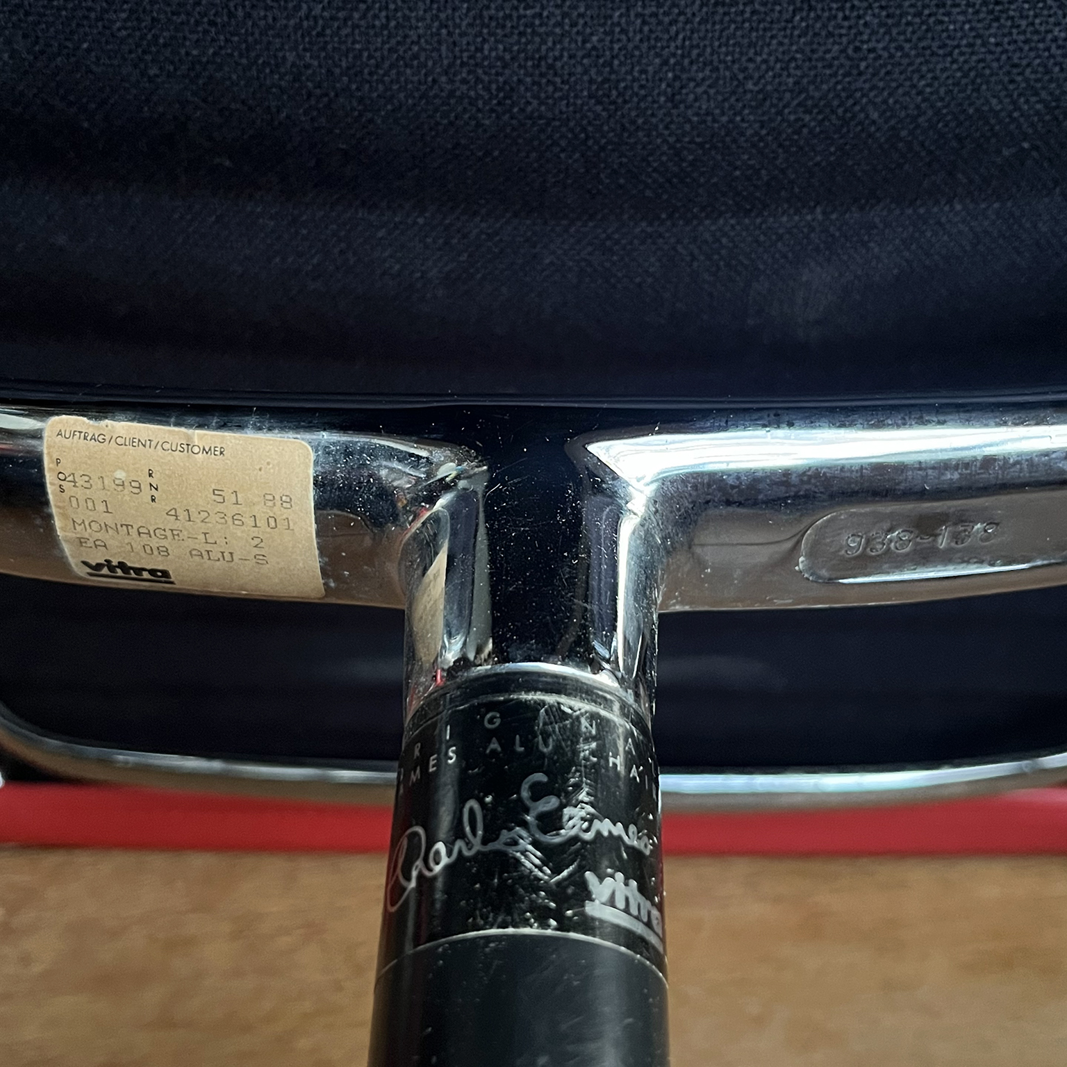 Set of Four Eames Chrome EA 108 in Red Leather, Vitra - Image 14