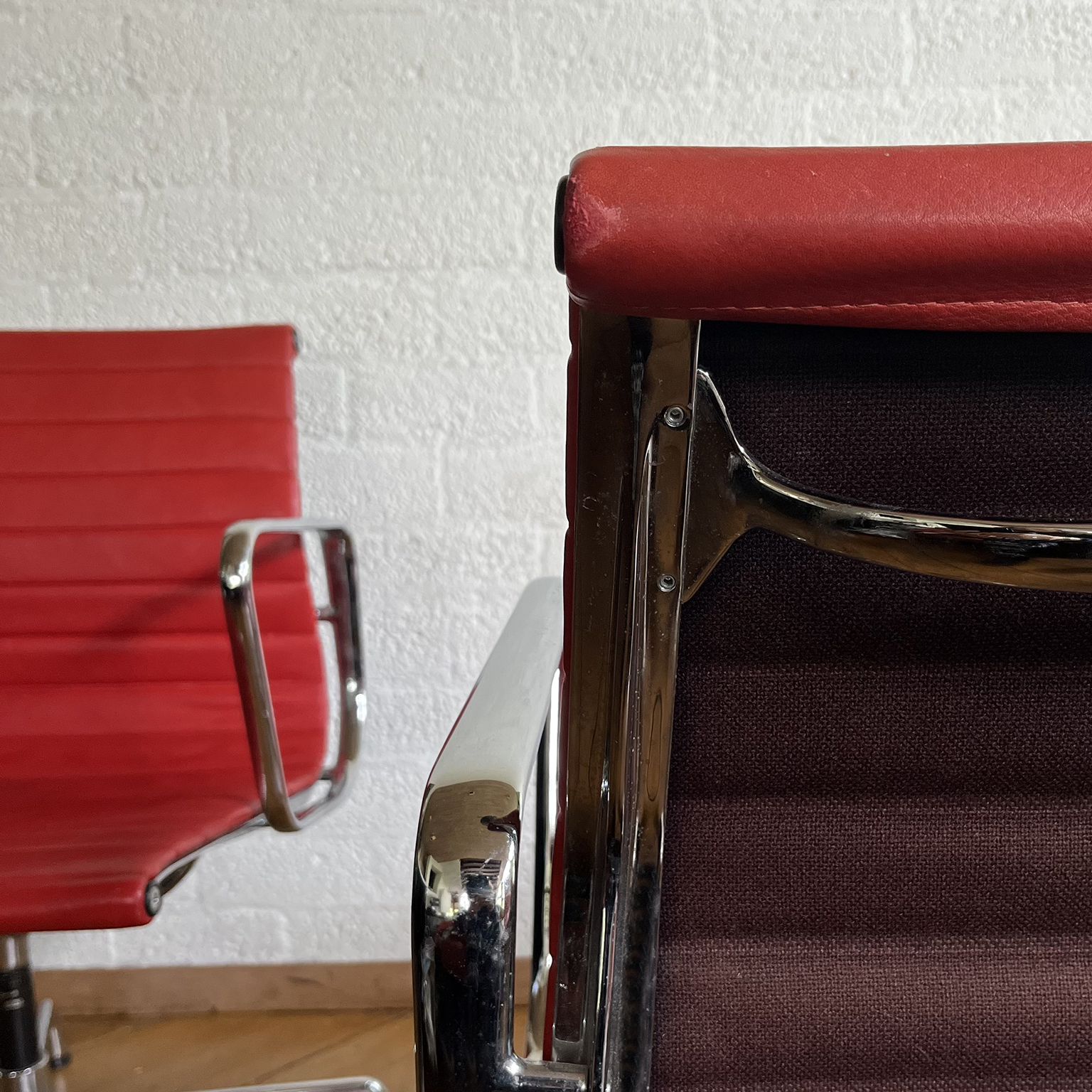 Set of Four Eames Chrome EA 108 in Red Leather, Vitra - Image 16