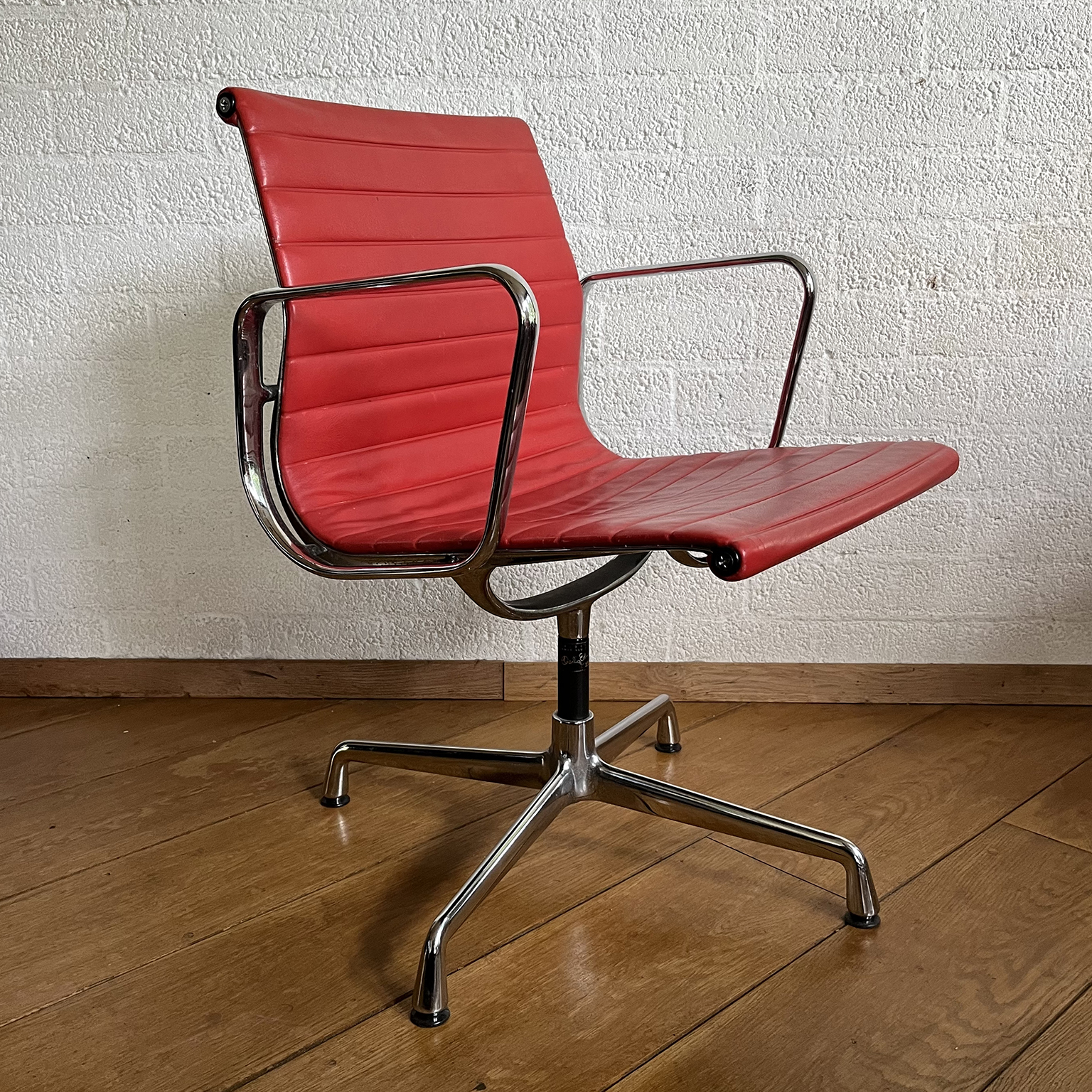 Set of Four Eames Chrome EA 108 in Red Leather, Vitra - Image 18