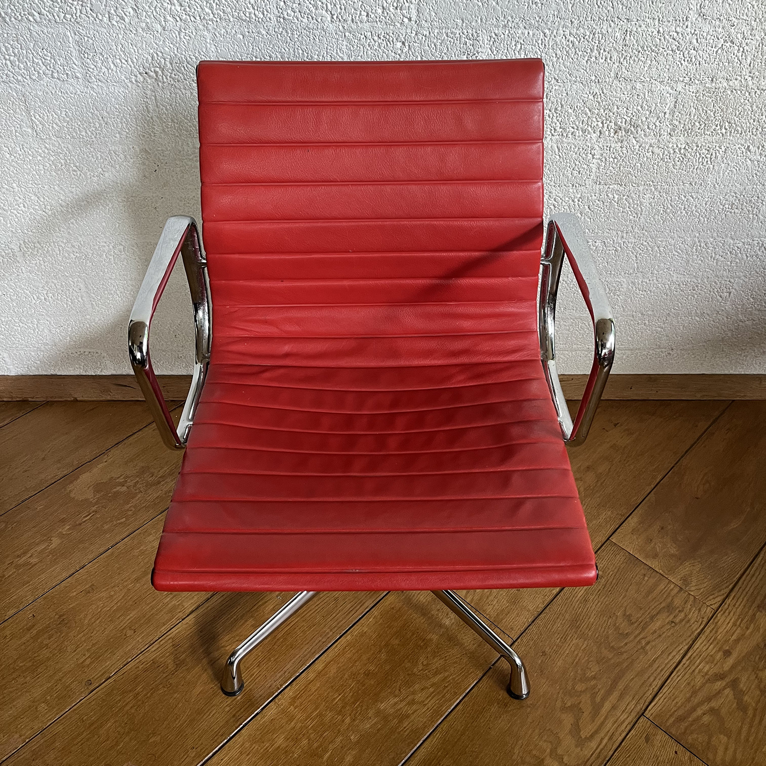 Set of Four Eames Chrome EA 108 in Red Leather, Vitra - Image 19