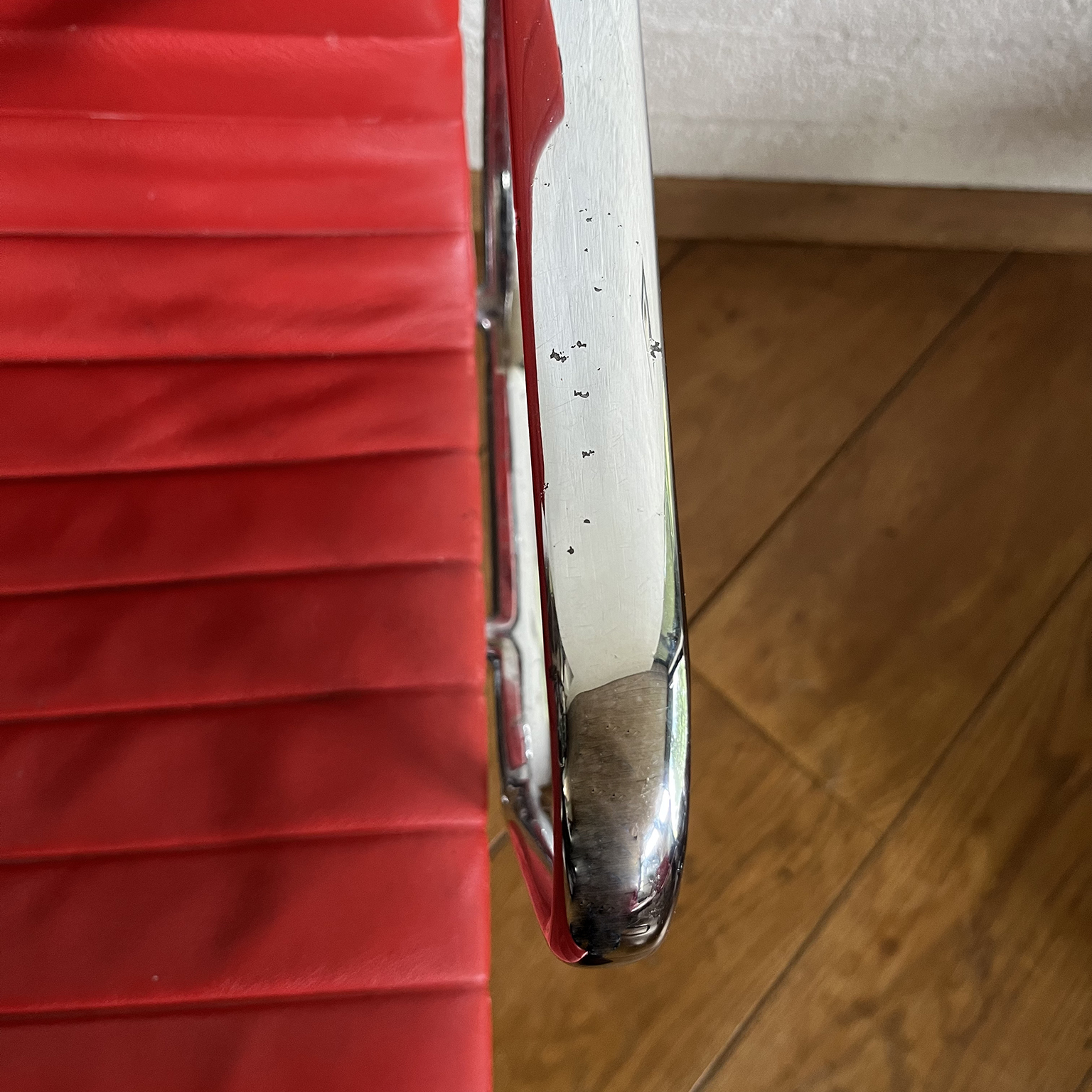 Set of Four Eames Chrome EA 108 in Red Leather, Vitra - Image 20