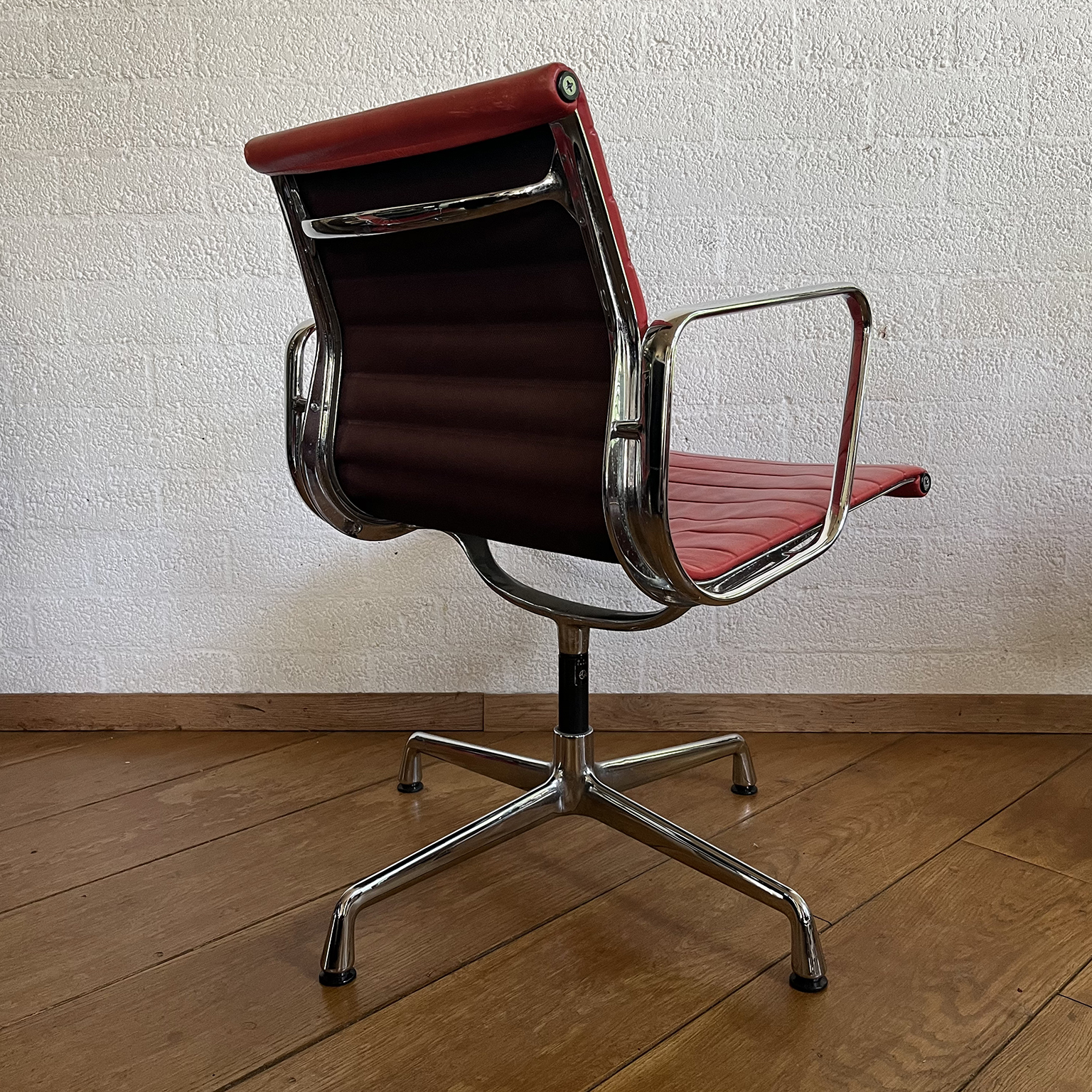 Set of Four Eames Chrome EA 108 in Red Leather, Vitra - Image 3