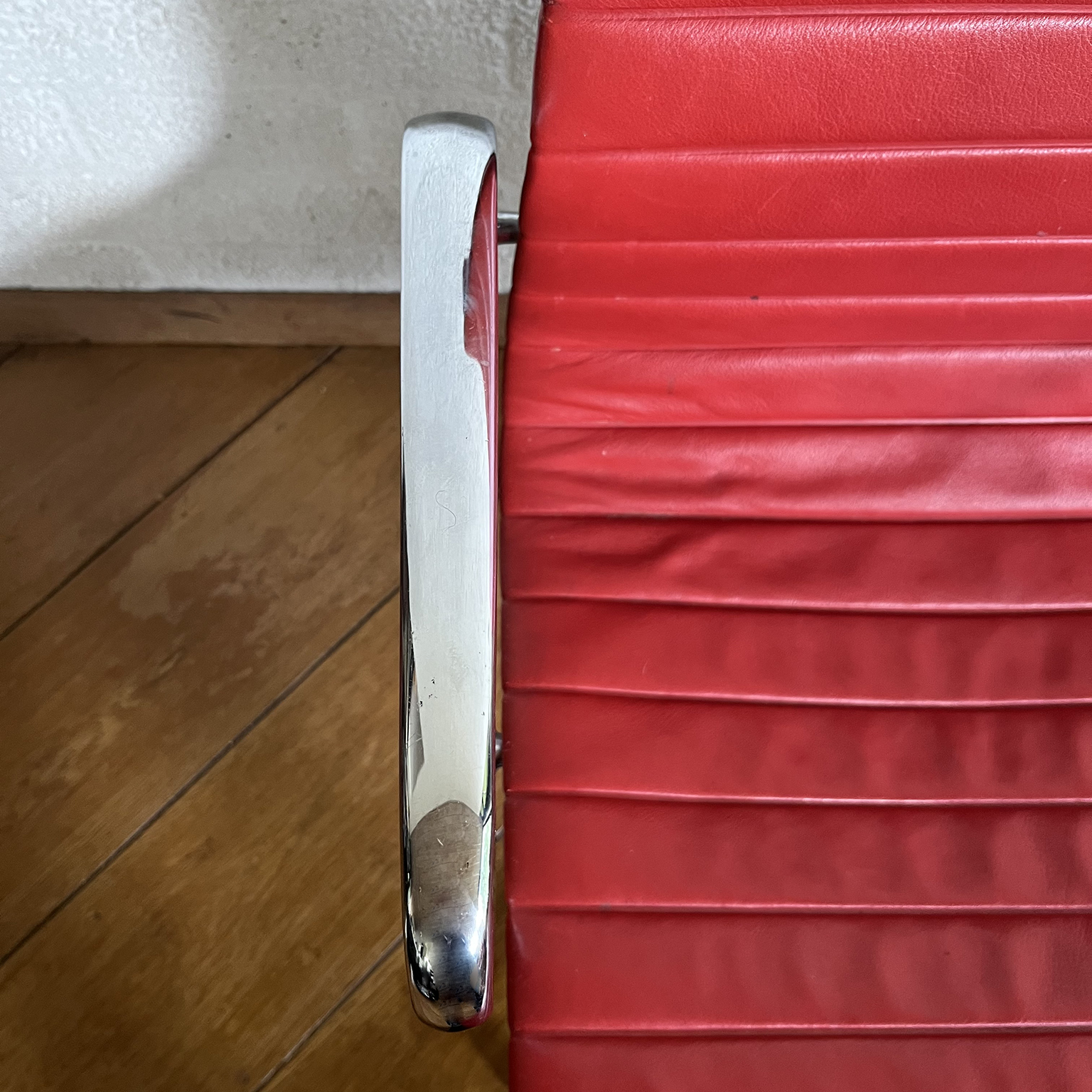 Set of Four Eames Chrome EA 108 in Red Leather, Vitra - Image 21
