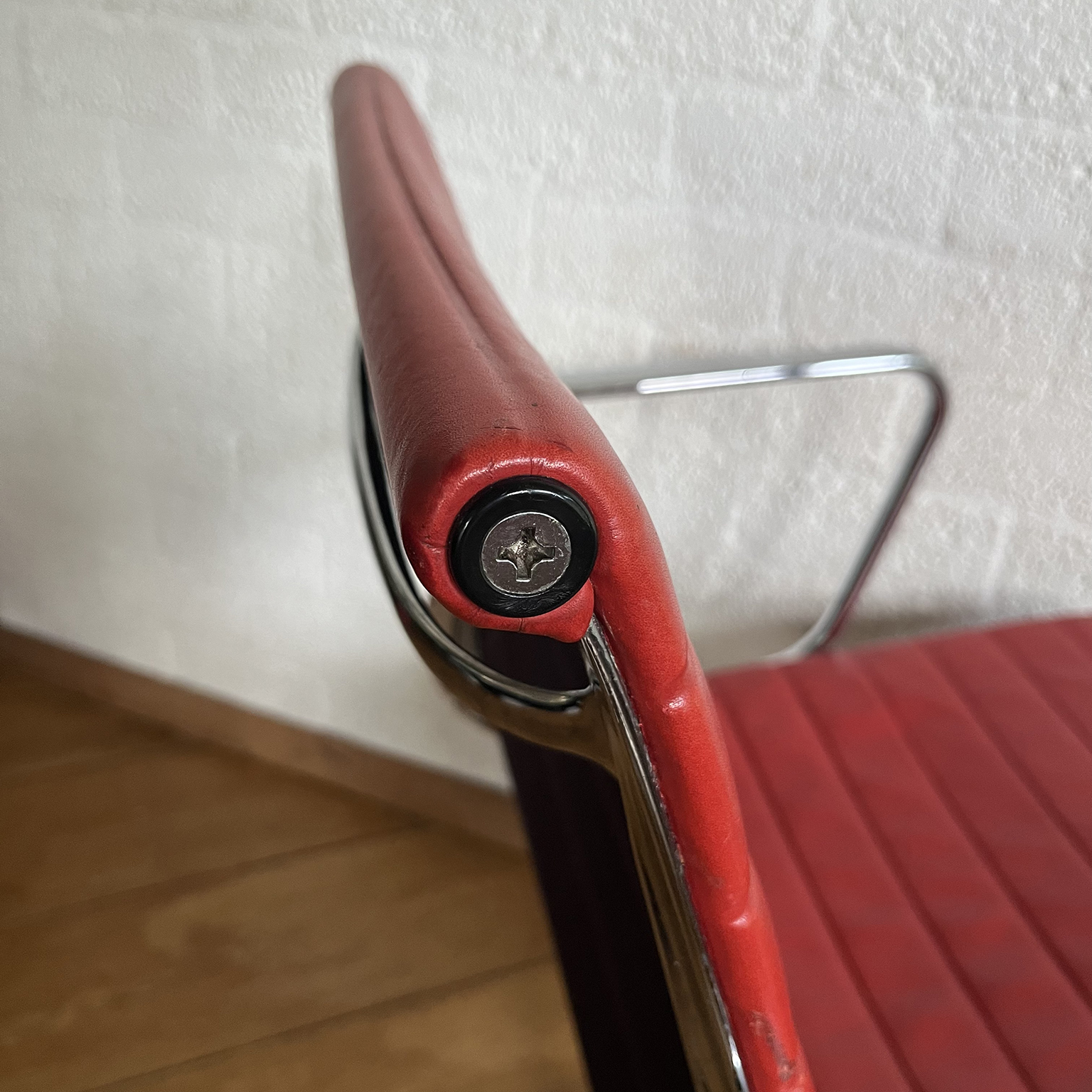 Set of Four Eames Chrome EA 108 in Red Leather, Vitra - Image 25