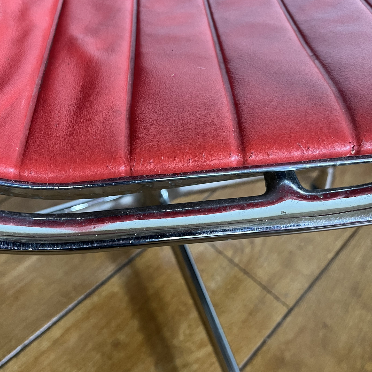Set of Four Eames Chrome EA 108 in Red Leather, Vitra - Image 26