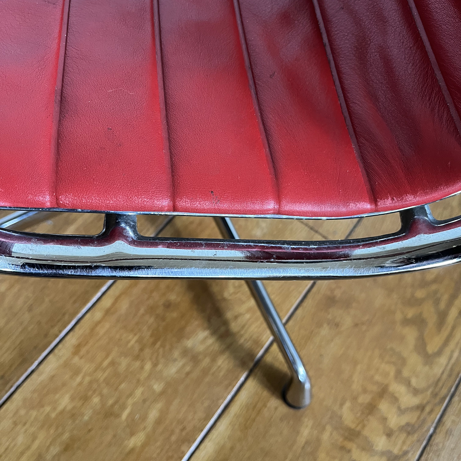 Set of Four Eames Chrome EA 108 in Red Leather, Vitra - Image 27