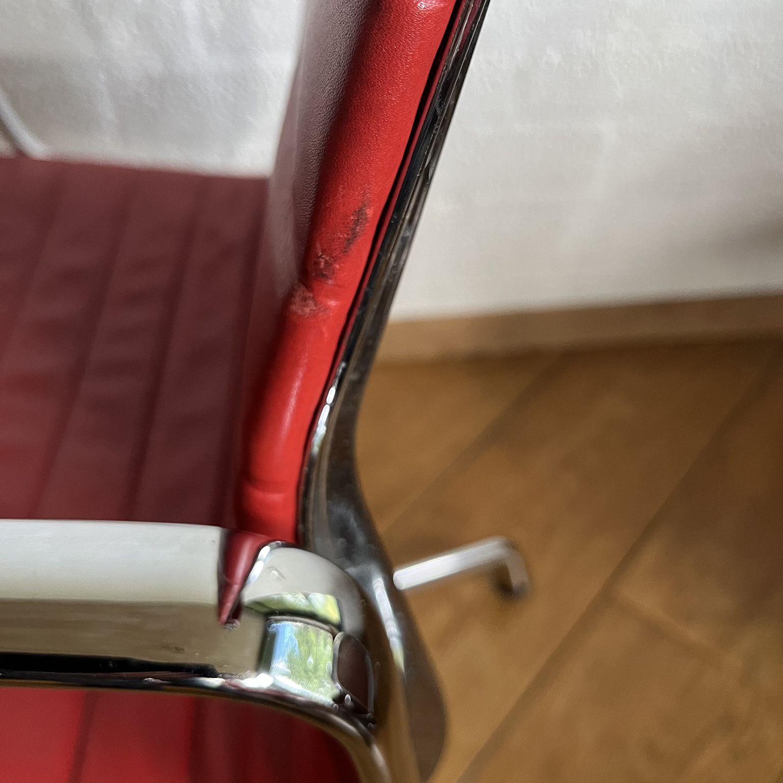 Set of Four Eames Chrome EA 108 in Red Leather, Vitra - Image 28