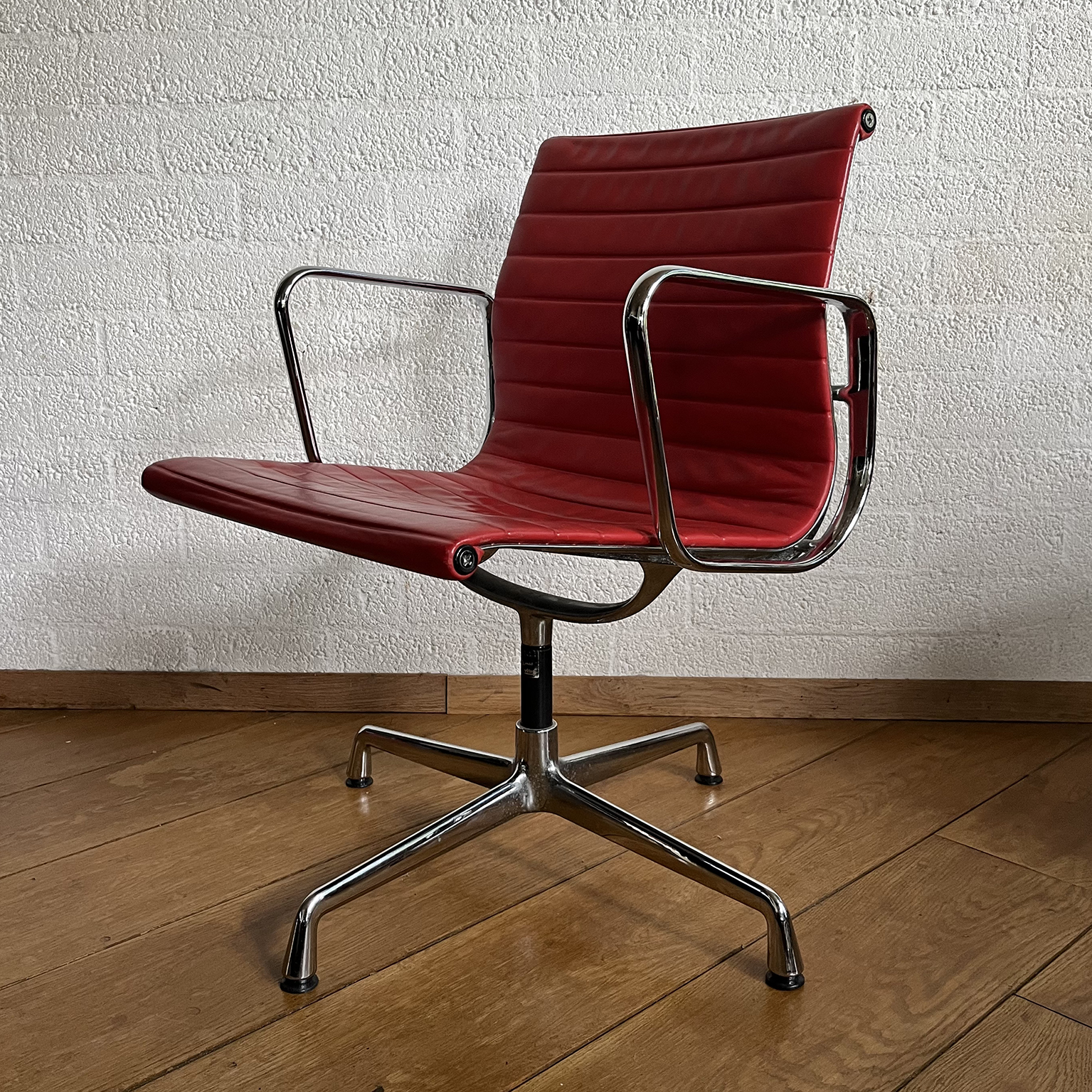 Set of Four Eames Chrome EA 108 in Red Leather, Vitra - Image 29