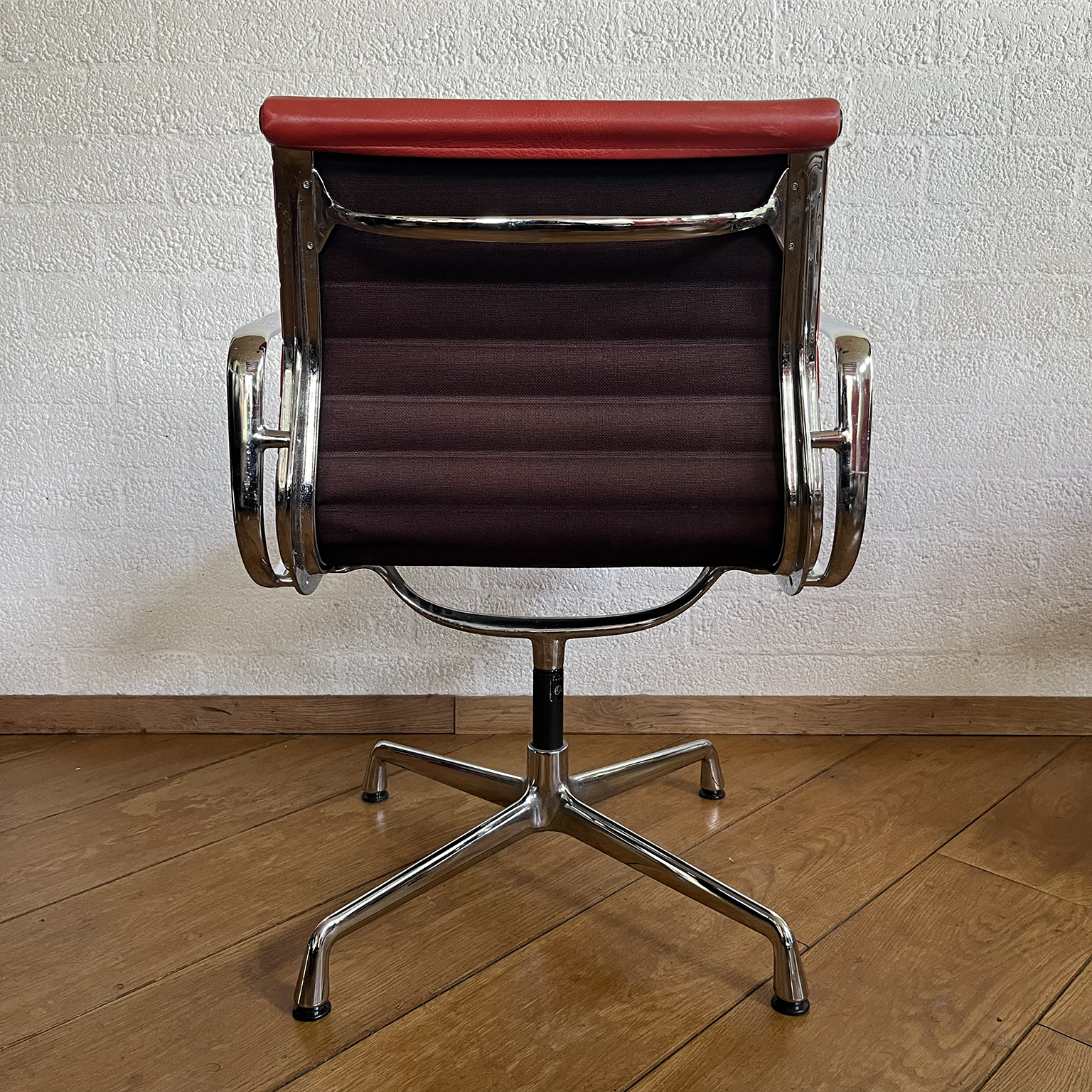 Set of Four Eames Chrome EA 108 in Red Leather, Vitra - Image 4