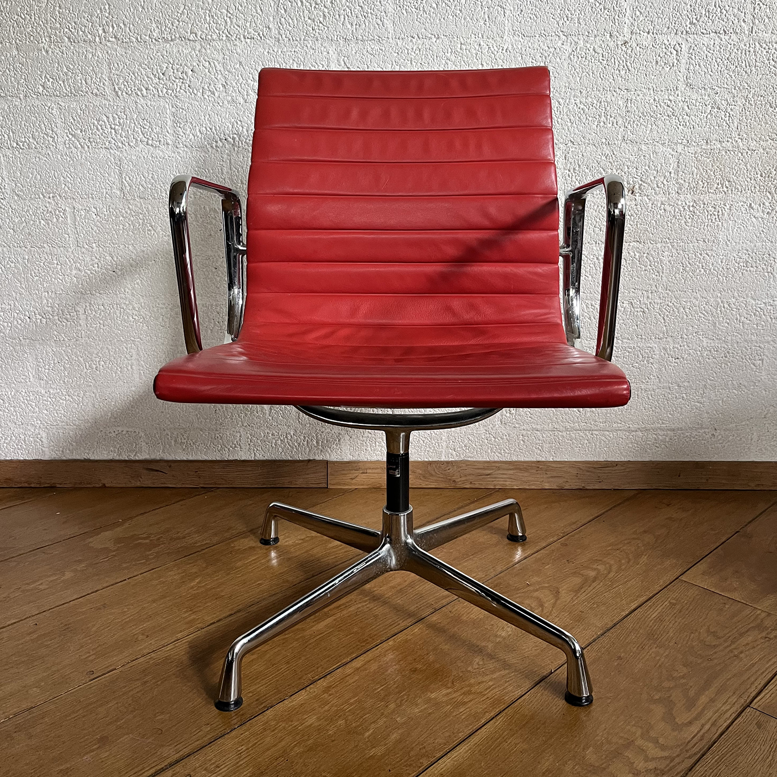 Set of Four Eames Chrome EA 108 in Red Leather, Vitra - Image 30