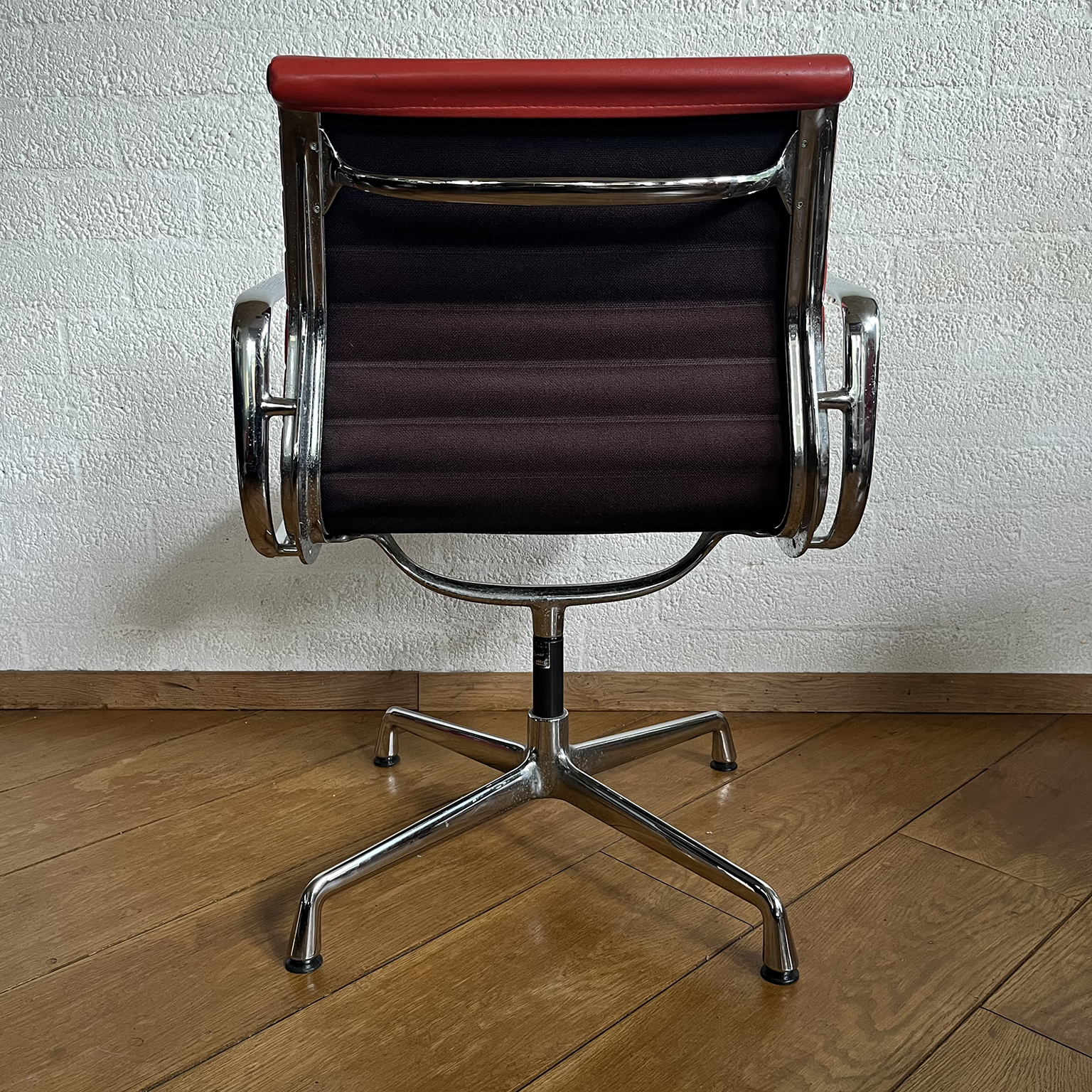 Set of Four Eames Chrome EA 108 in Red Leather, Vitra - Image 32