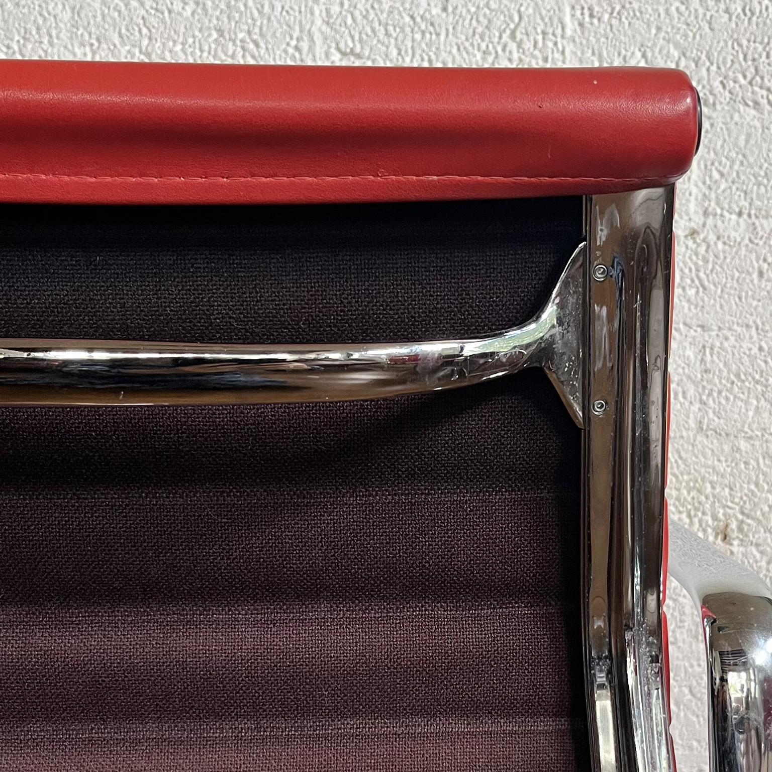 Set of Four Eames Chrome EA 108 in Red Leather, Vitra - Image 33