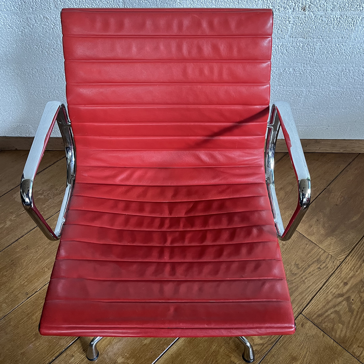 Set of Four Eames Chrome EA 108 in Red Leather, Vitra - Image 34