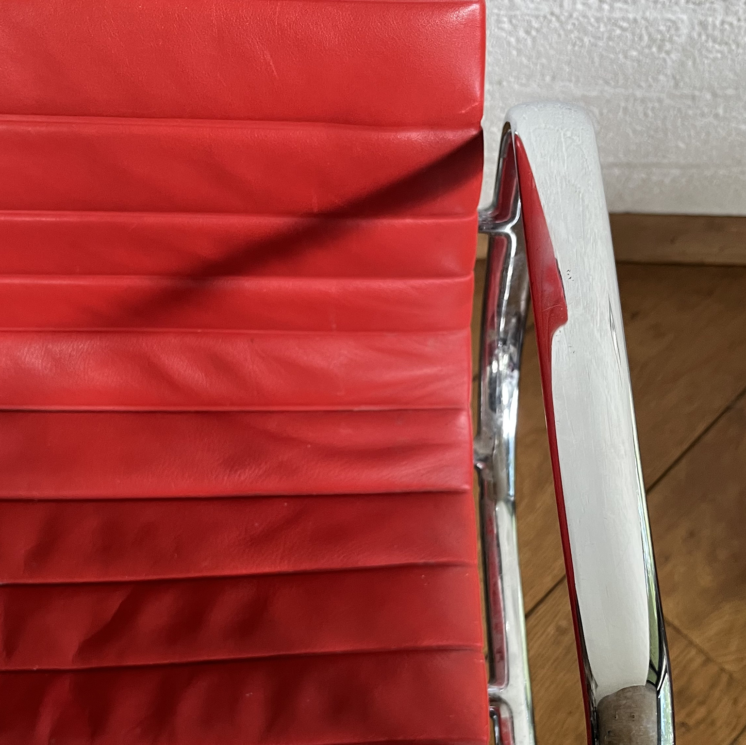 Set of Four Eames Chrome EA 108 in Red Leather, Vitra - Image 35