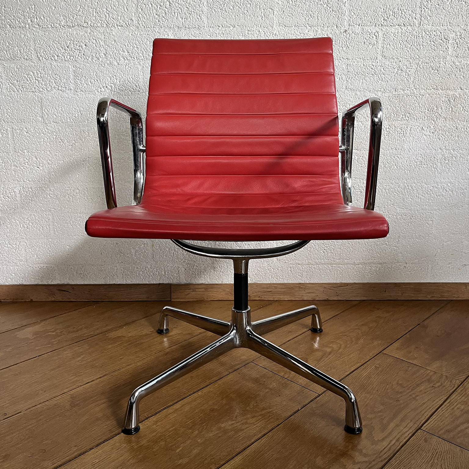 Set of Four Eames Chrome EA 108 in Red Leather, Vitra - Image 36