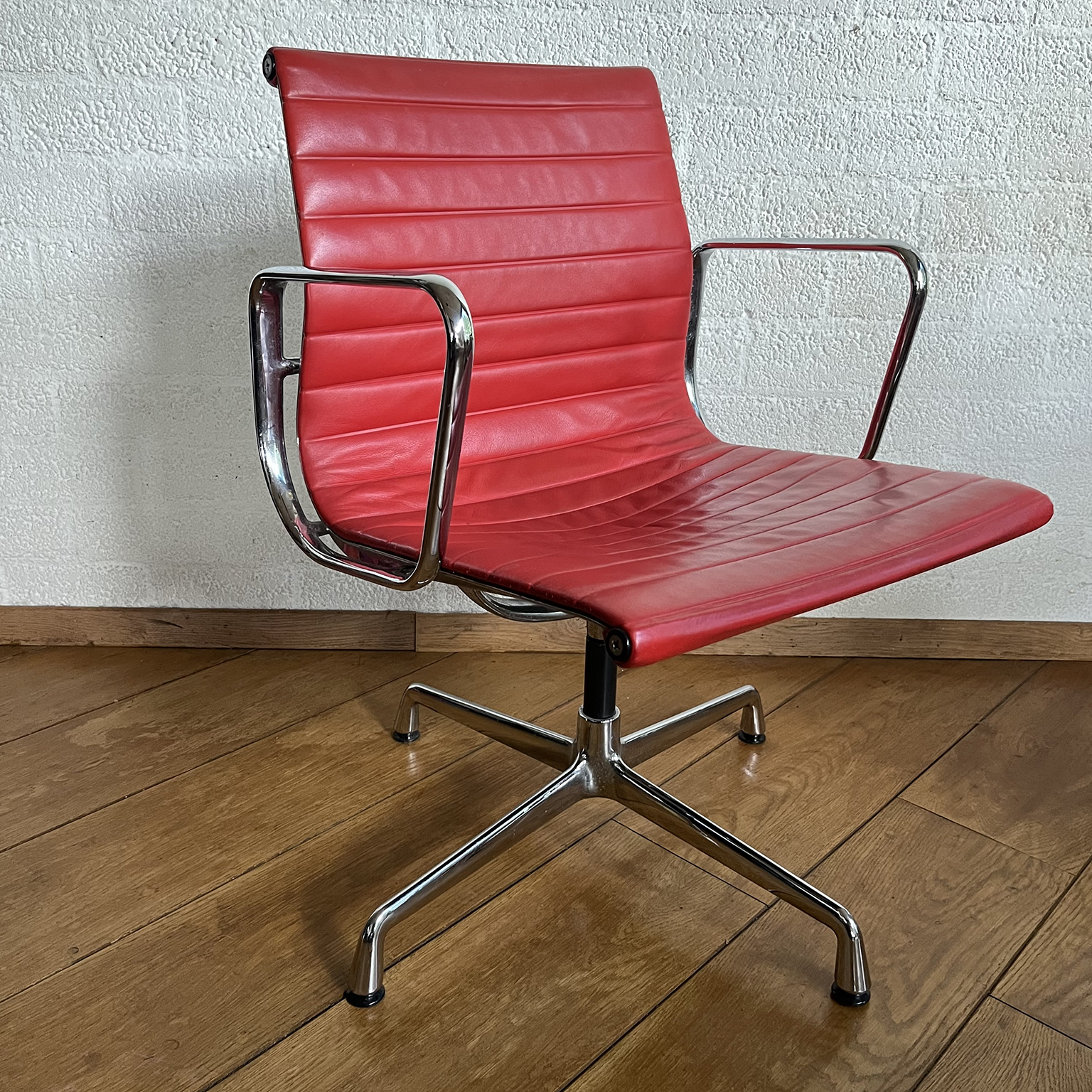 Set of Four Eames Chrome EA 108 in Red Leather, Vitra - Image 37