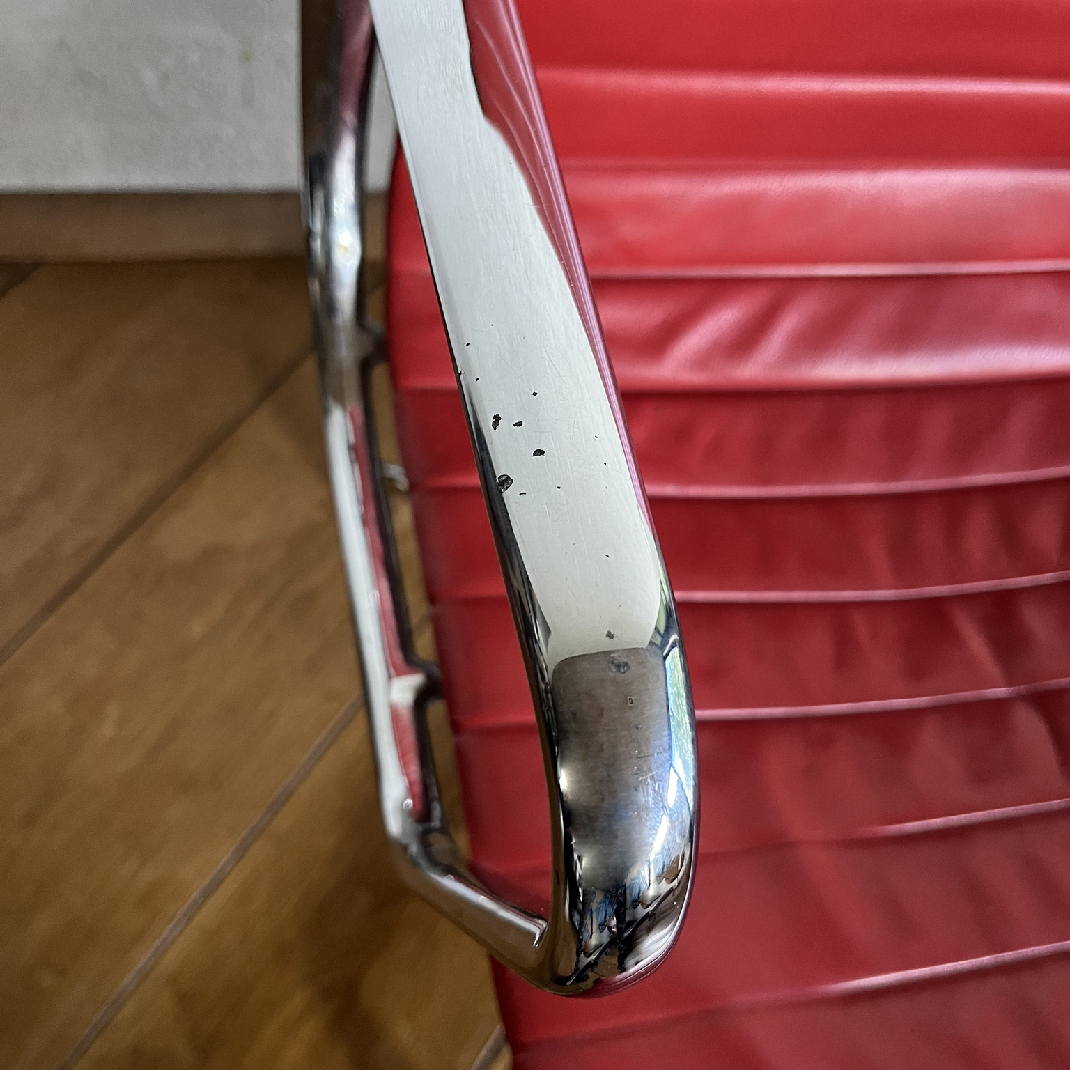 Set of Four Eames Chrome EA 108 in Red Leather, Vitra - Image 39