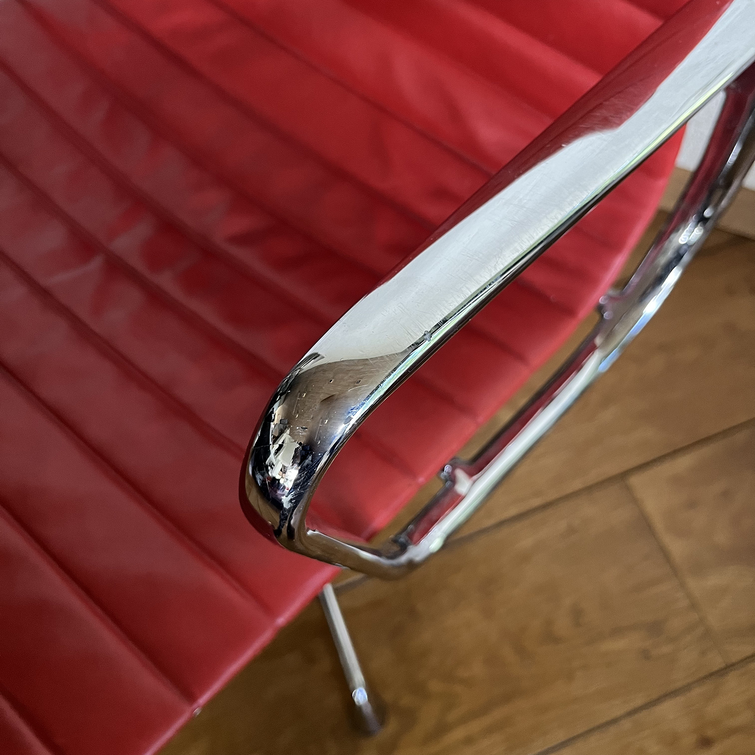 Set of Four Eames Chrome EA 108 in Red Leather, Vitra - Image 40