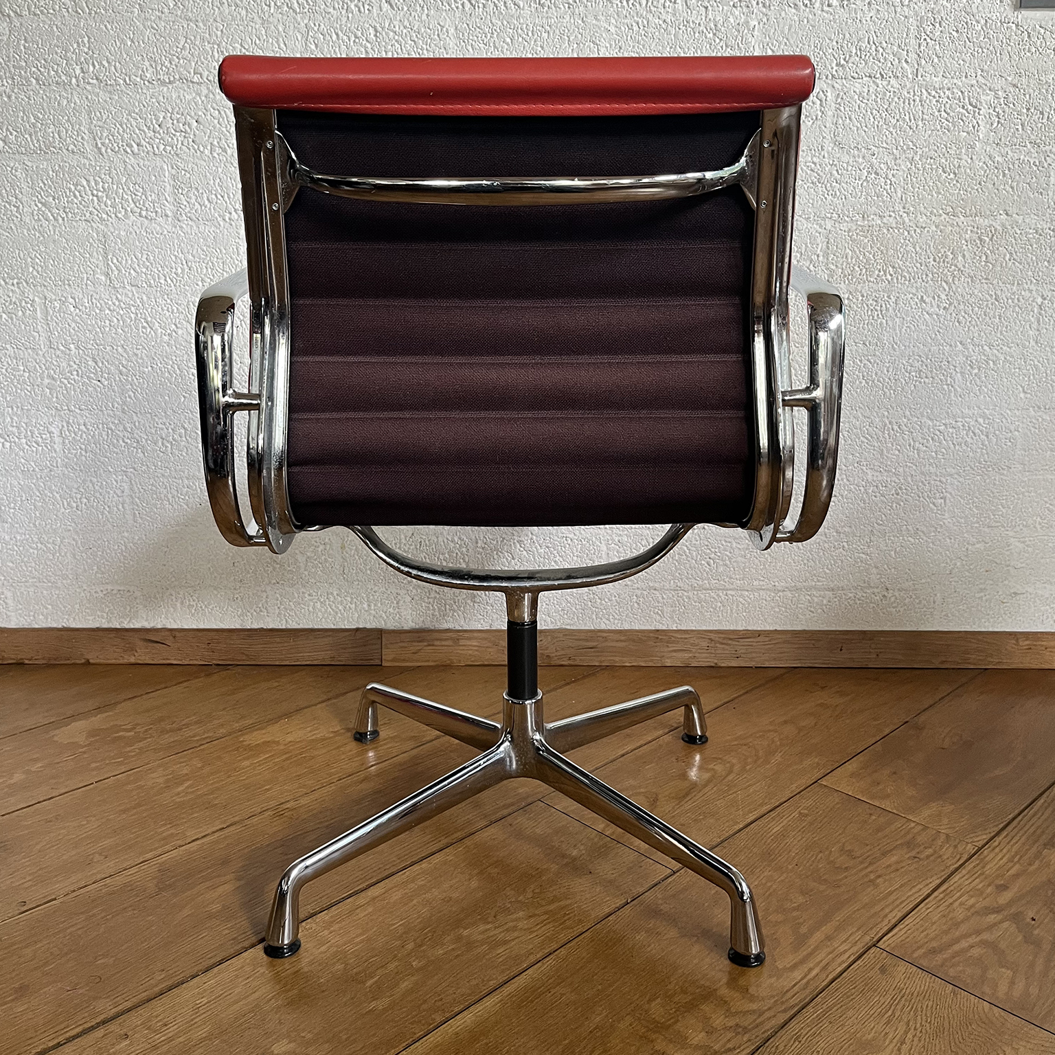 Set of Four Eames Chrome EA 108 in Red Leather, Vitra - Image 42