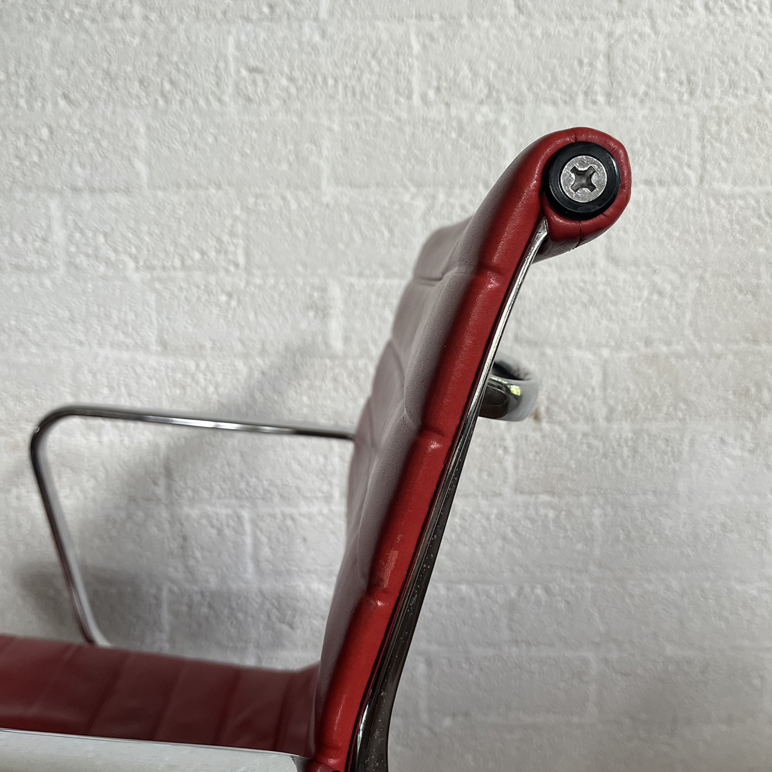 Set of Four Eames Chrome EA 108 in Red Leather, Vitra - Image 43